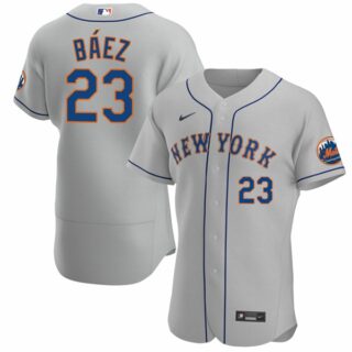 Men's Javier Baez New York Mets Flex Base Jersey - Stitched Gray