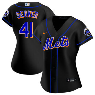 Women New York Mets Tom Seaver Black Throwback Jersey - Stitched