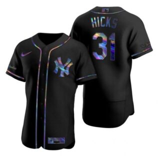 Men's Aaron Hicks New York Yankees Flex Base Jersey Black Holographic