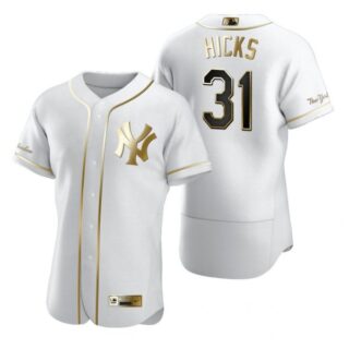 Men's Aaron Hicks New York Yankees Flex Base Jersey White Golden