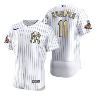 Men's Brett Gardner New York Yankees White Gold World Series Champions Jersey White Gold WS