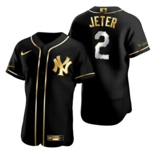Men's Derek Jeter New York Yankees Flex Base Jersey Black Golden