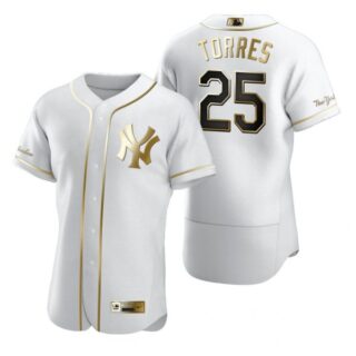 Men's Gleyber Torres New York Yankees Flex Base Jersey White Golden