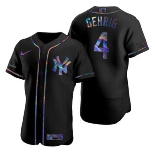 Men's Lou Gehrig New York Yankees Flex Base Jersey Black Holographic
