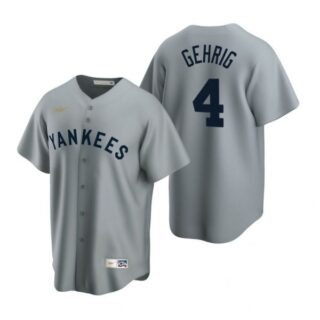 Men's Lou Gehrig New York Yankees Cool Base Jersey Gray Cooperstown