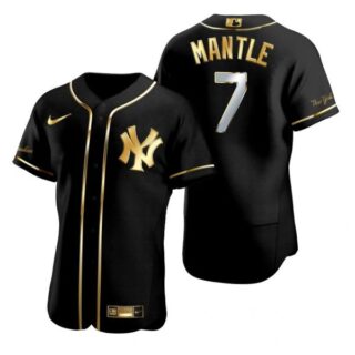 Men's Mickey Mantle New York Yankees Flex Base Jersey Black Golden
