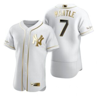Men's Mickey Mantle New York Yankees Flex Base Jersey White Golden