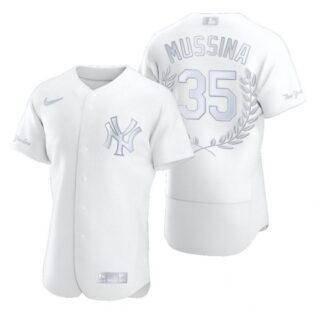 Men's Mike Mussina New York Yankees Flex Base Jersey White Award