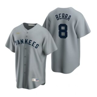 Men's Yogi Berra New York Yankees Cool Base Jersey Gray Cooperstown
