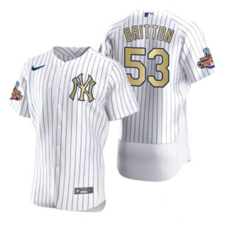 Men's Zack Britton New York Yankees Flex Base Jersey White Gold WS