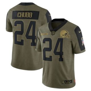 Men's #24 Nick Chubb Cleveland Browns Olive 2021 Salute To Service Limited Jersey