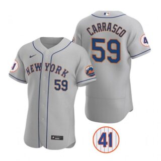 Men's #59 Carlos Carrasco New York Mets White Jersey Flex Base Gray