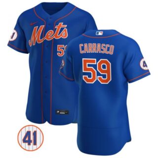 Men's #59 Carlos Carrasco New York Mets White Jersey Flex Base Royal