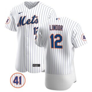 Men's #12 Francisco Lindor New York Mets Royal Jersey Flex Base White