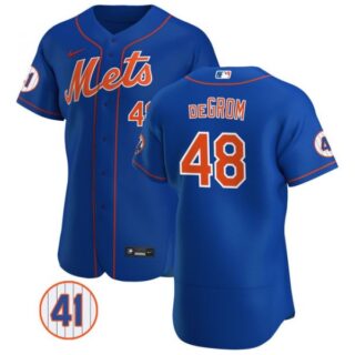 Men's #48 Jacob deGrom New York Mets Gray Jersey Flex Base Royal