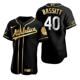 Men's #40 Chris Bassitt Oakland Athletics Flex Base Jersey Black Golden