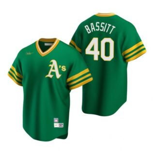 Men's #40 Chris Bassitt Oakland Athletics Cool Base Jersey Green Cooperstown