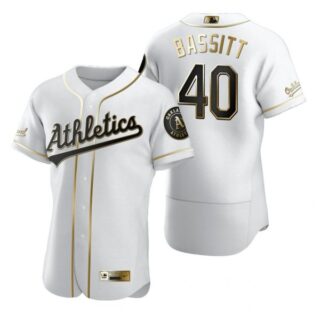 Men's #40 Chris Bassitt Oakland Athletics Flex Base Jersey White Golden