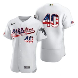 Men's #40 Chris Bassitt Oakland Athletics Flex Base Jersey White Stars