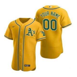 Men's Custom Oakland Athletics Flex Base Jersey Gold