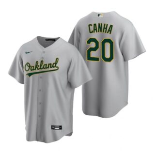 Men's #20 Mark Canha Oakland Athletics Cool Base Jersey Gray