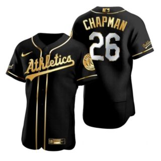 Men's #26 Matt Chapman Oakland Athletics Flex Base Jersey Black Golden