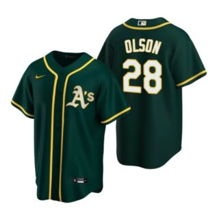 Men's #28 Matt Olson Oakland Athletics Cool Base Jersey Green