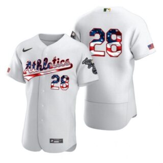 Men's #28 Matt Olson Oakland Athletics Flex Base Jersey White Stars