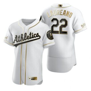 Men's #22 Ramon Laureano Oakland Athletics Flex Base Jersey White Golden