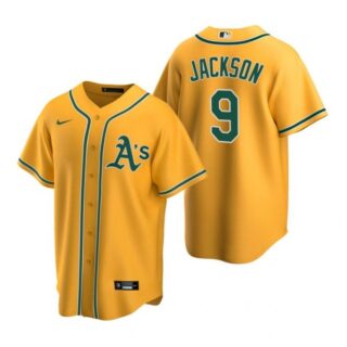 Men's #9 Reggie Jackson Oakland Athletics Cool Base Jersey Gold