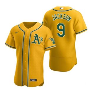 Men's #9 Reggie Jackson Oakland Athletics Flex Base Jersey Gold