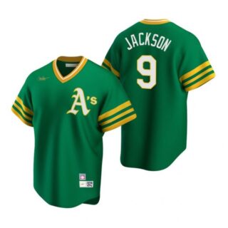 Men's #9 Reggie Jackson Oakland Athletics Cool Base Jersey Green Cooperstown