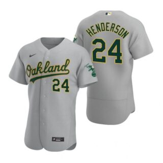 Men's #24 Rickey Henderson Oakland Athletics Flex Base Jersey Gray