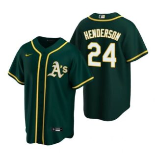 Men's #24 Rickey Henderson Oakland Athletics Cool Base Jersey Green