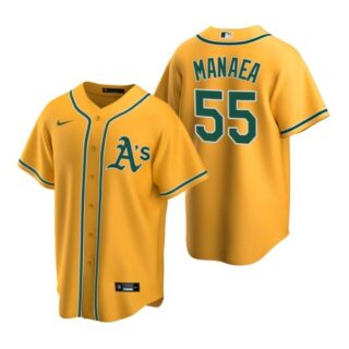 Men's #55 Sean Manaea Oakland Athletics Cool Base Jersey Gold