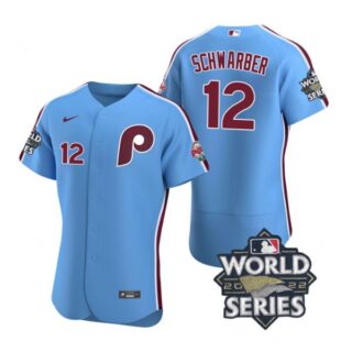 Men's Philadelphia Phillies Kyle Schwarber 2022 World Series Stitched Jersey Light Blue