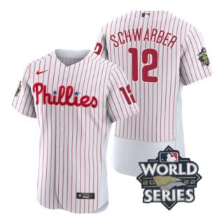 Men's Philadelphia Phillies Kyle Schwarber 2022 World Series Stitched Jersey White