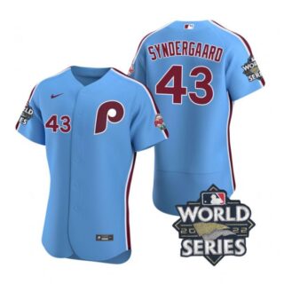 Men's Philadelphia Phillies Noah Syndergaard 2022 World Series Stitched Jersey Light Blue