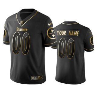 Men's Custom Pittsburgh Steelers Golden Limited Jersey Stitched Black
