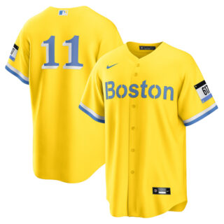 Men's Boston Red Sox #11 Rafael Devers Jersey Cool Base Yellow