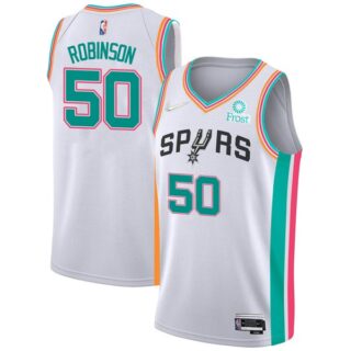 Men's San Antonio Spurs David Robinson White City Edition 75th Anniversary Diamond Jersey Stitched