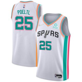 Men's San Antonio Spurs Jakob Poeltl White City Edition 75th Anniversary Diamond Jersey Stitched