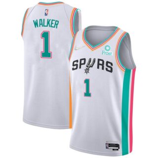 Men's San Antonio Spurs Lonnie Walker White City Edition 75th Anniversary Diamond Jersey Stitched