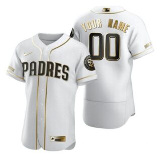 Men's Custom San Diego Padres Flex Base Jersey White Golden