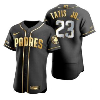 Men's #23 Fernando Tatis Jr. San Diego Padres Flex Base Jersey Black Golden