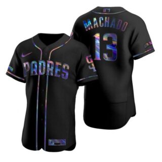 Men's #13 Manny Machado San Diego Padres Flex Base Jersey Black Holographic