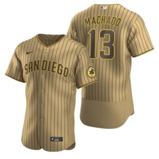 Men's #13 Manny Machado San Diego Padres Flex Base Jersey Tan Brown