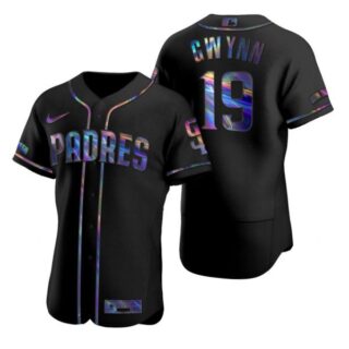 Men's #19 Tony Gwynn San Diego Padres Flex Base Jersey Black Holographic