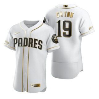 Men's #19 Tony Gwynn San Diego Padres Flex Base Jersey White Golden