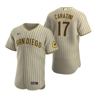 Men's #17 Victor Caratini San Diego Padres Flex Base Jersey Tan Brown